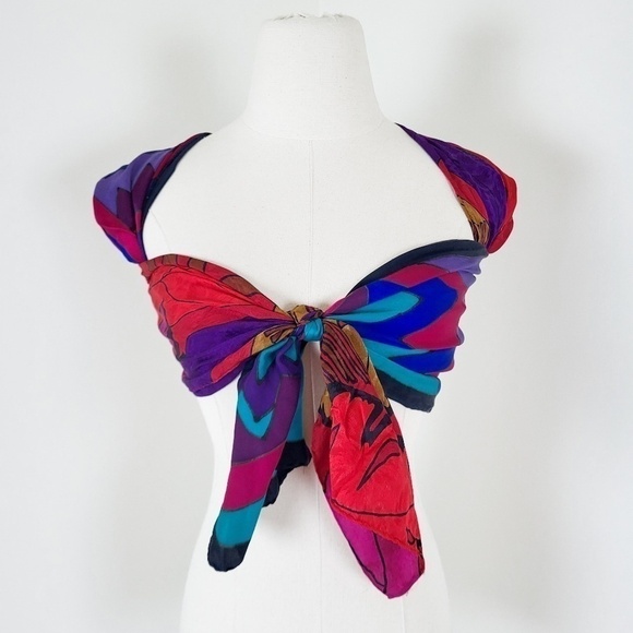 Vintage Accessories - Silk Scarf Set Rectangular DIY Top Bandana abstract floral vintage retro